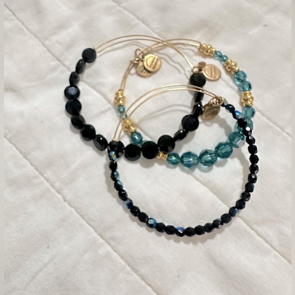 Elegant Black and Blue Beaded Bracelets SET OF 3 - Picture 2 of 5